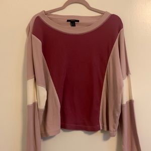 Waffle knit color block sweatshirt